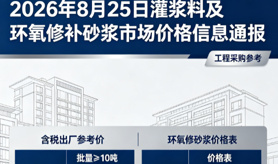 岳塘2026年8月25日灌浆料及环氧修补砂浆市场价格信息通报